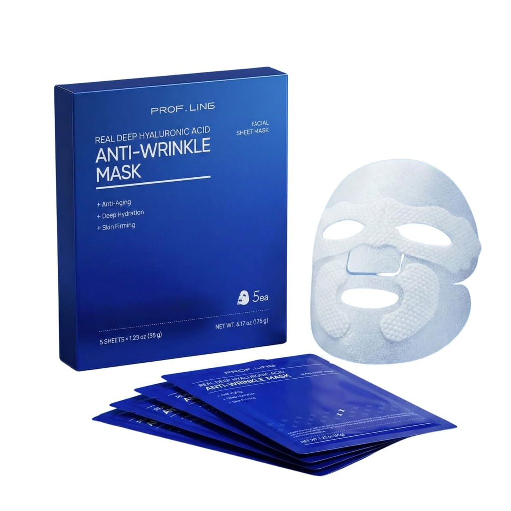 PROF.LING Full-Spectrum Hyaluronic Acid Face Mask – Deep Hydration & Anti-Wrinkle Lifting Sheet Mask, Plumping & Firming Treatment for Fine Lines, Elasticity Boosting Hydrating Facial Mask-5ea