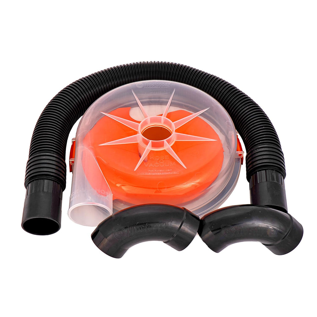 The Dustopper PRO, Low-Profile Dust Separator for Shop Wet/Dry Vacuums with at least 5HP. Includes High-Flow 90 Degree Sweep Elbows and Connection Hose. Fits Standard 5 Gallon Buckets, Made in USA
