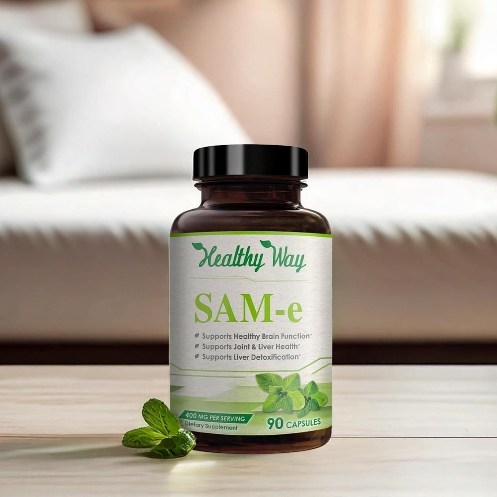 HealthyWayRx SAM-e 400mg Capsules - Easy Absorption SAM e Supplement 400mg from S-Adenosyl-Methionine for Brain Liver and Mood Support - Non-GMO Gluten Free & Made in cGMP Facility (90 Servings)