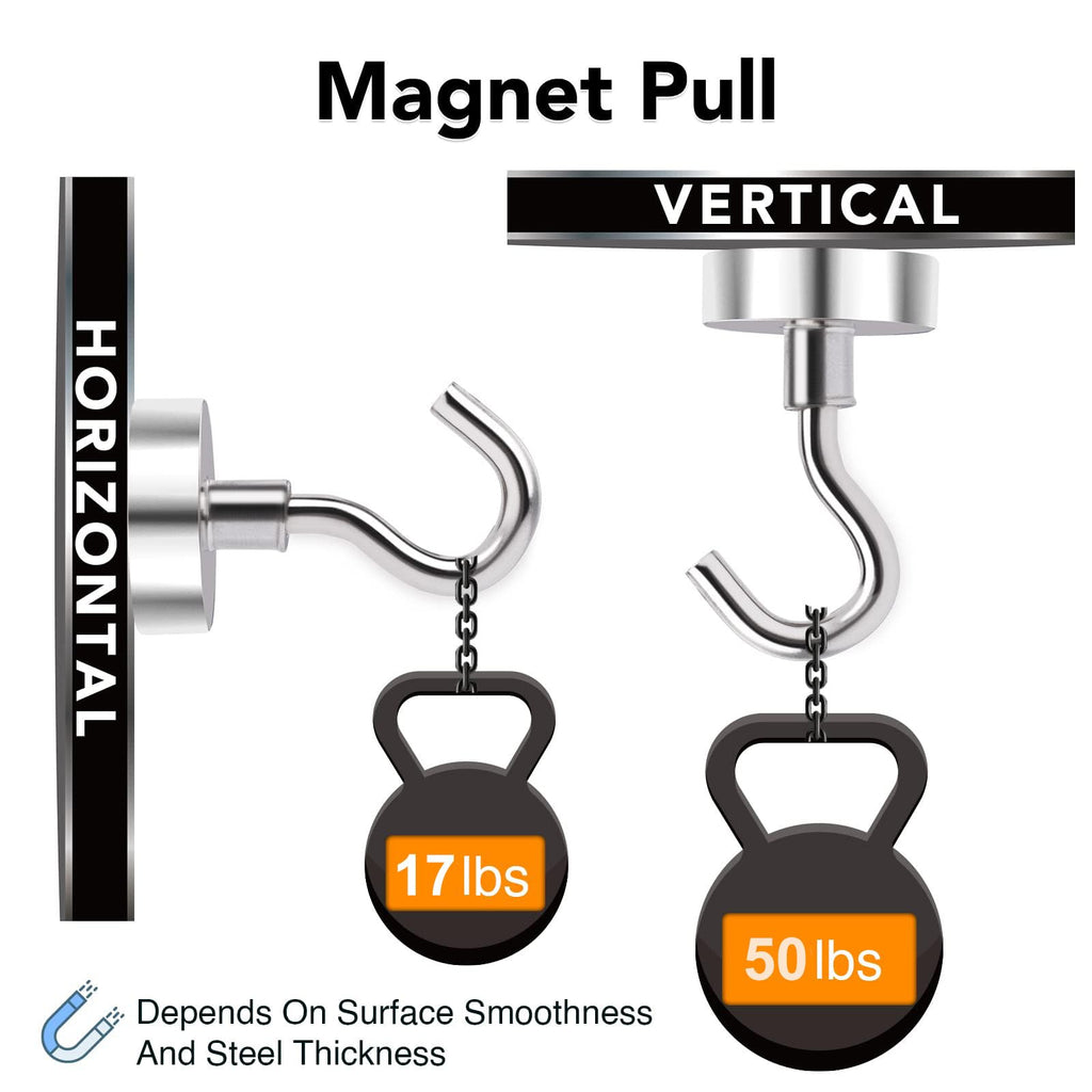 MIKEDE Magnetic Hooks 50Lbs Heavy Duty Earth Magnets with Hooks for Cruise Cabin Strong Magnet Hooks for Hanging Super Metal Magnetic Hanger for Grill Fridge Kitchen - Pack of 8