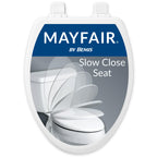 Mayfair Linden Slow Close Toilet Seat, Non Slip Heavy Duty Wood, Easy Install, Elongated, White
