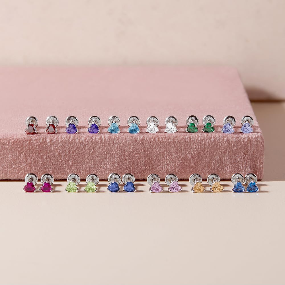 In Season Jewelry CZ Birthstone Heart Kids Earrings - 925 Sterling Silver Hypoallergenic Earrings for Girls with Safety Screw Backs - Safe & Comfortable for Toddlers, Kids & Little Girls - Clear