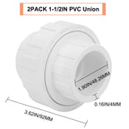2Pcs 1-1/2" PVC Union Coupling Pipe Fitting (Socket x Socket) 1.5Inch PVC Slip Union PVC Adapter Coupling Schedule 40, EPDM O-Ring, White