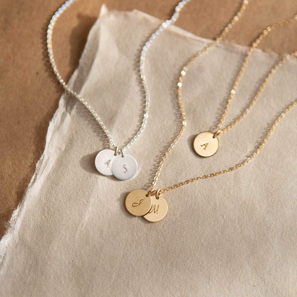 Endless Story Initial Necklaces for Women, 14K Gold Filled, Sterling Silver Custom Dainty Letter Necklace, Initial Necklace, 9mm Disc Pendant, Mom Necklace, Gift for Mom, Daughter, Grandma - 14K Gold Filled