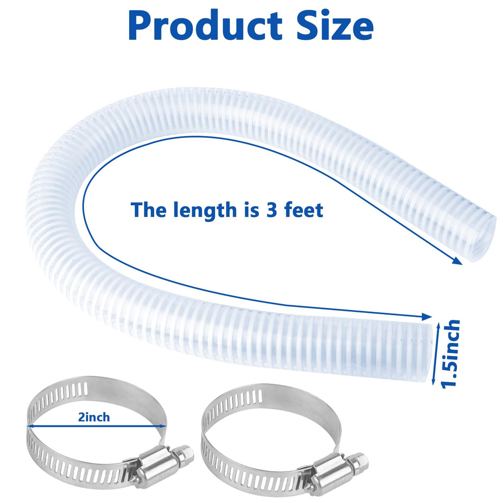 IWIWE 1 1/2 Inch Swimming Pool Replacement Hose Pool Filter Pump Connection PVC Hose For Above Ground Pools 1.5" x 3FT（Includes 2 Hose Clamps）