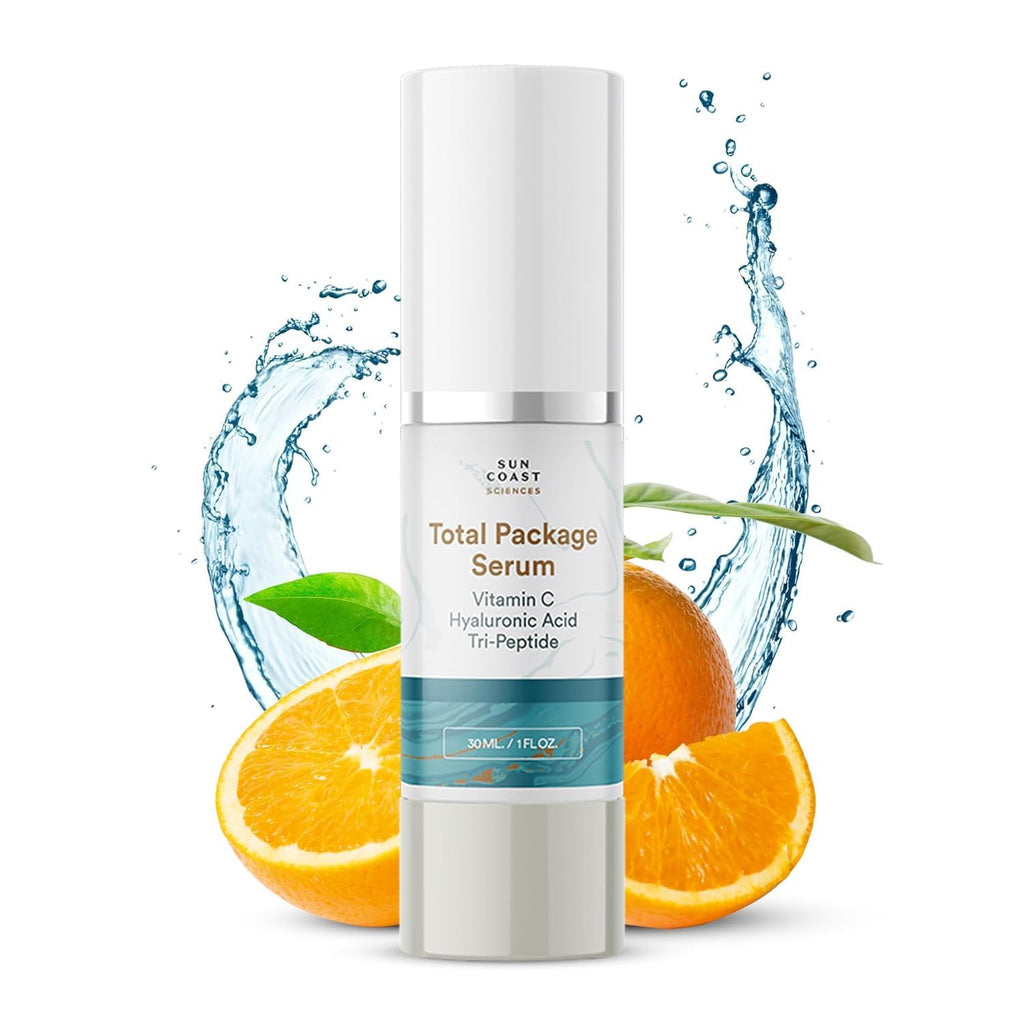 Sun Coast Sciences - Total Package Serum, All-In-One Vitamin C, Hyaluronic Acid, Anti-Aging Facial Super Serum for Wrinkles, Age Spots - 1 fl oz (Pack of 2)
