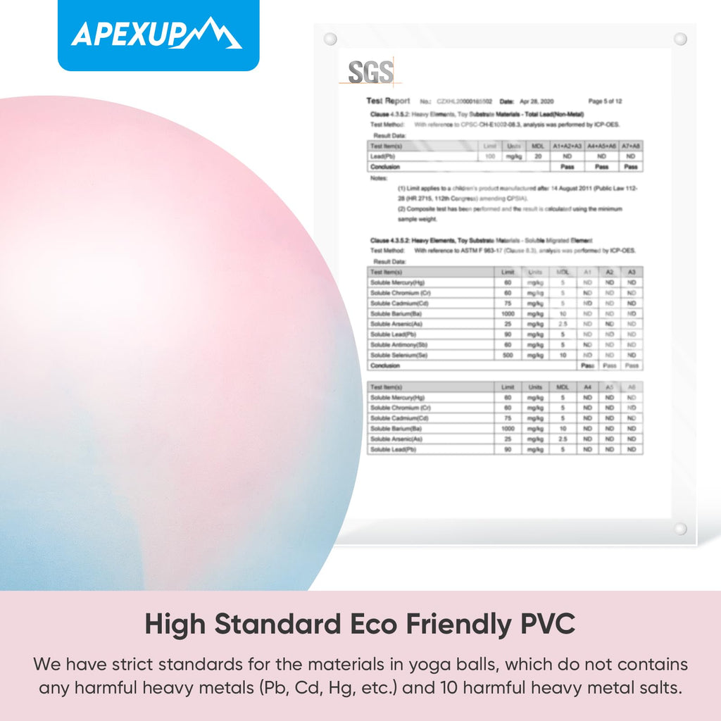 APEXUP Yoga Ball Exercise Ball, Heavy Duty Gym Ball for Fitness, Balance, Core Workout, Physical Therapy (S (15"~18") 45cm, Blue Pink)