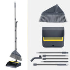 Broom and Dustpan Set for Home with 52 Inch Long Angled Handle - Stand Up Dustpan No Warping Metal Edge, Ergonomic Sweeping, 4 Layer Bristles and Hair Cleaning Teeth for Kitchen Office