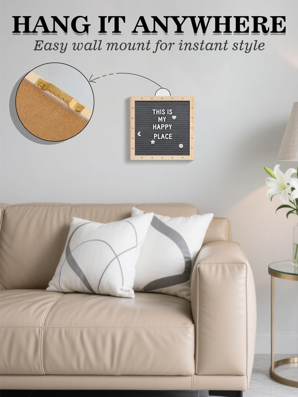 Changeable Felt Letter Board with LED Lights - 10��10" Message Custom Signs & Wood Stand & 450 Letters, Poster Board for Christmas/Pregnancy/Baby Announcement/Classroom Wall Decor Gifts, Grey