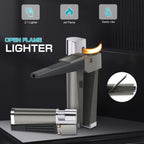 Tcairzl Foldable Lighter Multi-Purpose 2 in 1 Slant Jet Soft Flame Open Lighter Refillable Metal Torch Lighter with Accessories, Heavy-Duty Gift Box for Men Women Camping Kitchen (Without Gas) (4)