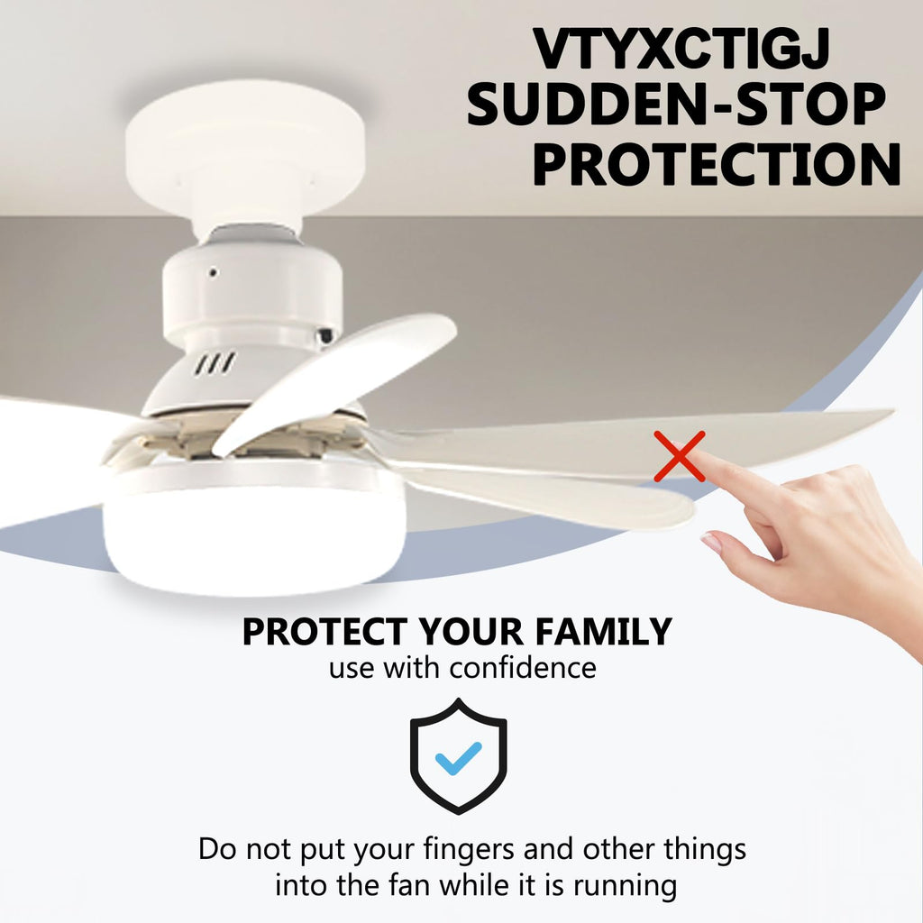VTYXCTIGJ Socket Fan Light with Remote, Portable Small Ceiling Fans with Lights Bulb for Bedroom, Kitchen, Living Room, 20" Screw in Ceiling Fan in Light Socket for E26 Base 40W/3000K-6000K Dimmable