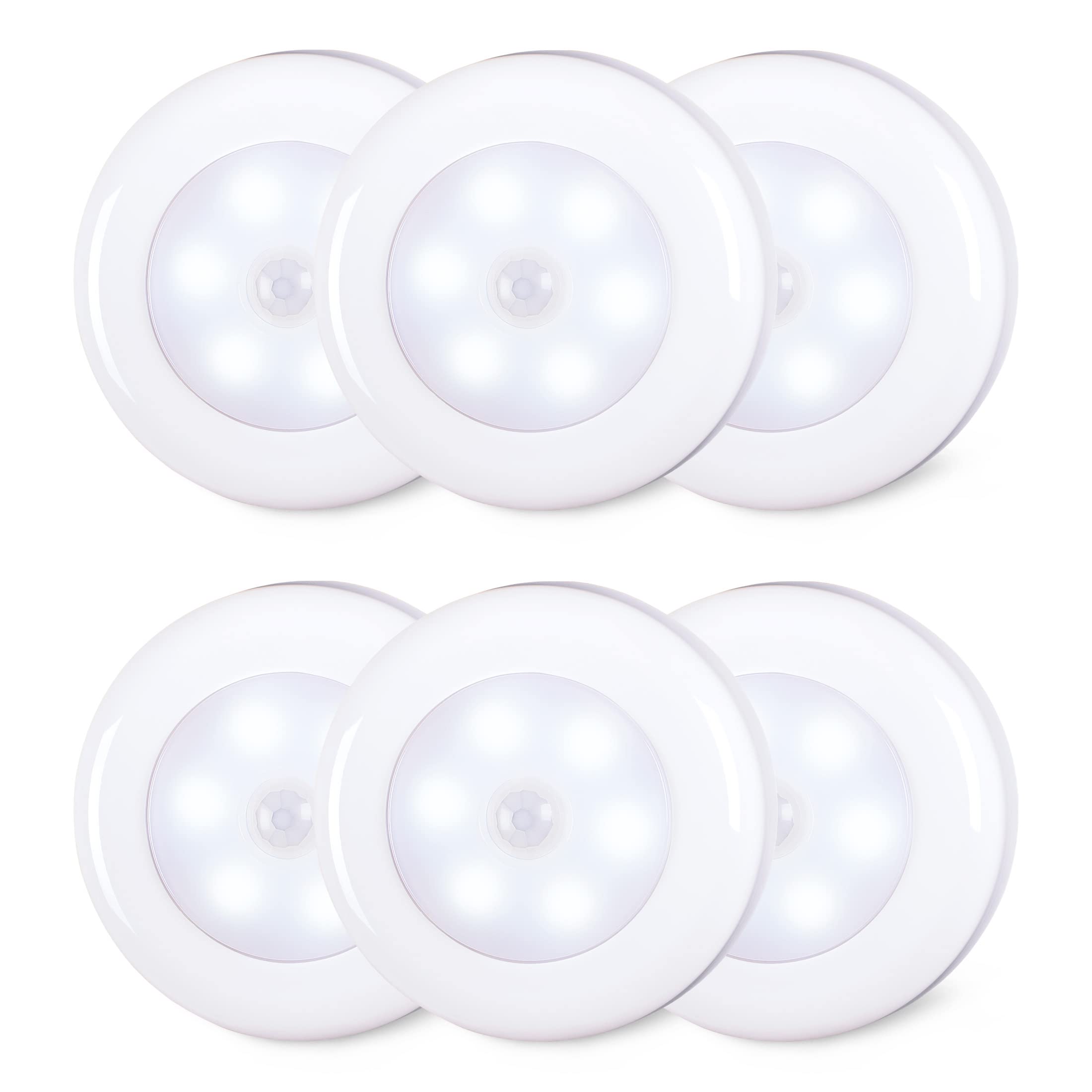 STAR-SPANGLED 6 Pack 2.8” Motion Sensor Lights Indoor AAA Battery Operated, Stick on LED Puck Light for Stairs, Under Cabinet, Closet, Cool White