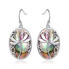 Barzel 18K White Gold Plated Created Abalone Dragonfly Dangling Earrings for Women - Made in Brazil