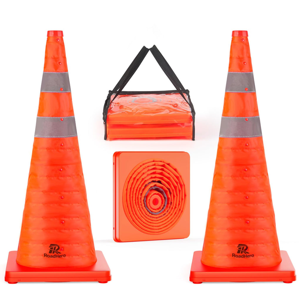 RoadHero 28 Inch 2 Pack Collapsible Traffic Safety Cones with Bag,Orange