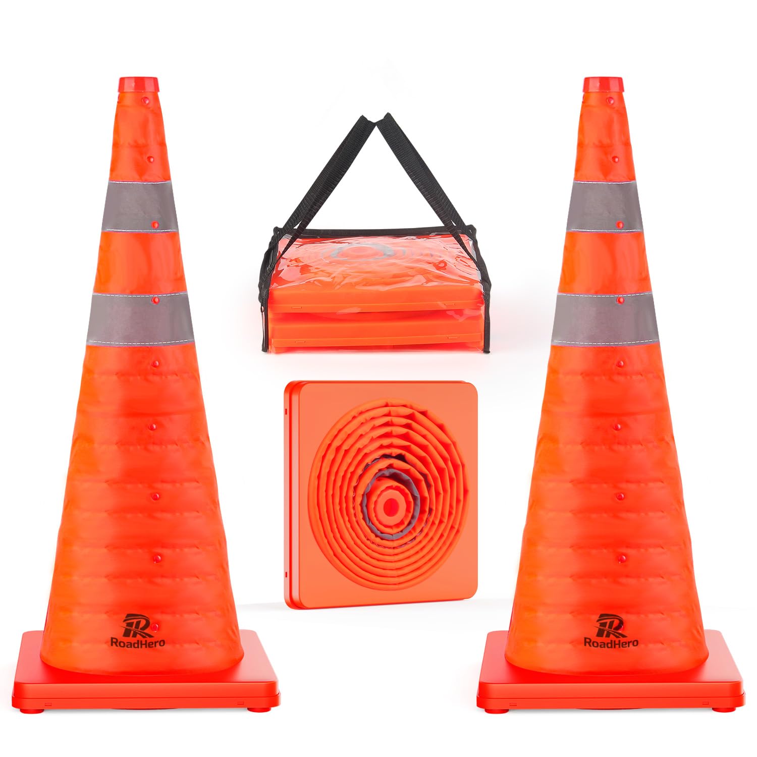 RoadHero 28 Inch 2 Pack Collapsible Traffic Safety Cones with Bag,Orange