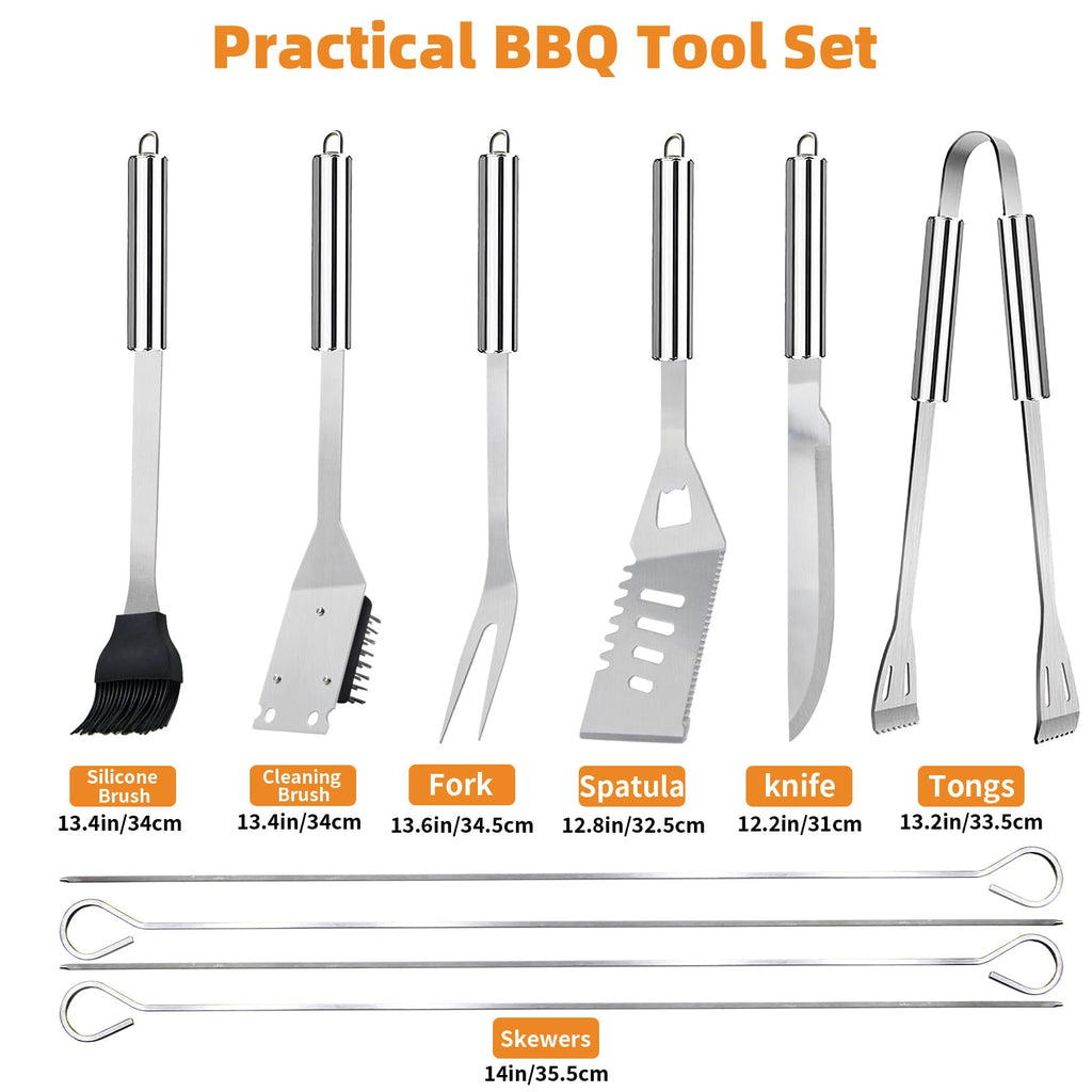 11Pcs Stainless Steel BBQ Grilling Accessories Set, Dad Gifts for Men Christmas Grilling Gifts,Portable Practical Grill Tools Utensils Kit with Storage Bag for Outdoor Grill Camping Backyard