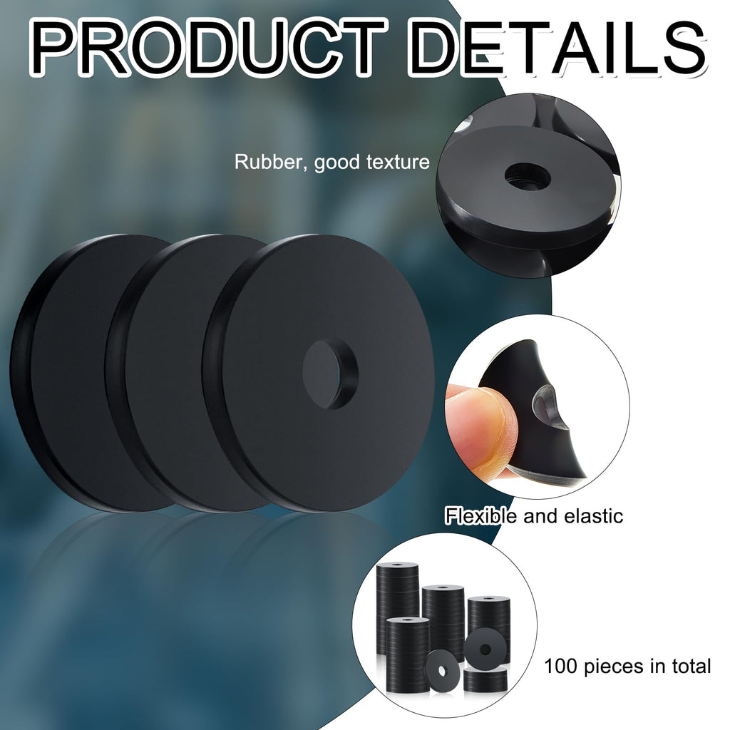 100 Pieces Rubber Washer Heavy Duty Abrasion Resistant Rubber, 1 Od x 1/4 ID x 1/8 Thickness Flat Washer Flat Grommets for Bolts Spacers, Vibration Suppression
