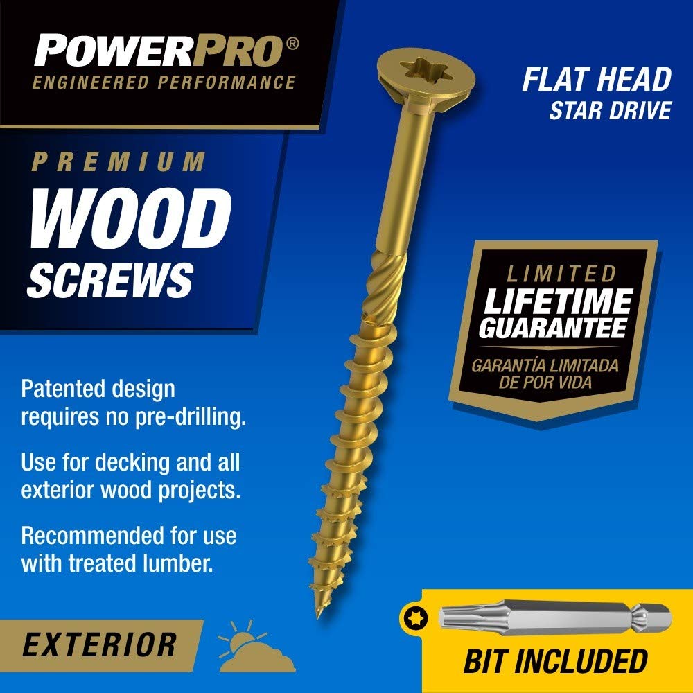 Power Pro Premium Exterior Wood Screws, #10 x 3-1/2" Inch All-Purpose Deck Screws for Outdoor Projects, T-25 Star Bit Included, Bronze, 1000 Pieces | 967781V4