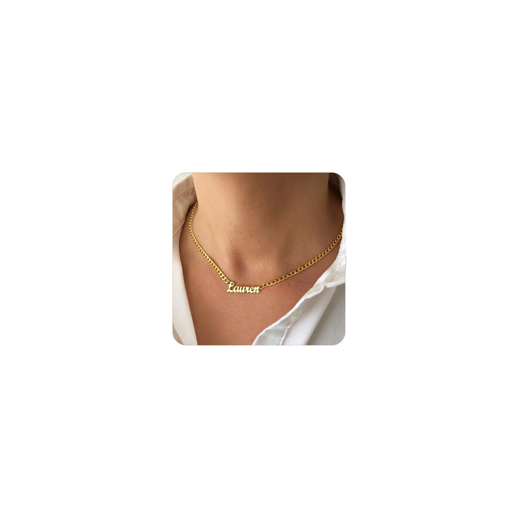 TRANGEL Name Necklace Personalized with Curb Chain, Dainty Custom Necklace with Name for Women 925 Sterling Silver Gothic Style Customized Nameplate Necklace Gifts for Christmas