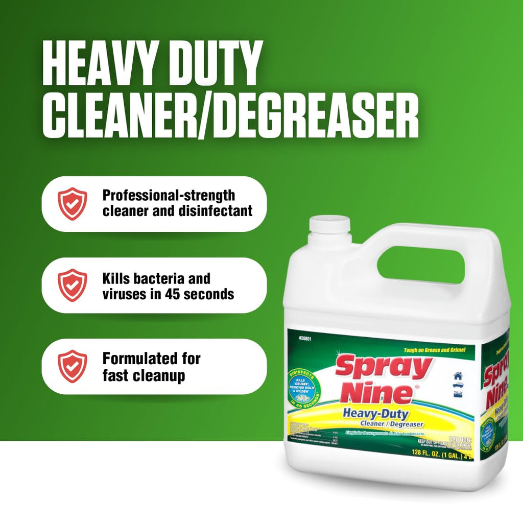 Spray Nine 26801-4PK Heavy Duty Cleaner, Degreaser & Disinfectant for Home, Yard Equipment, Automotive & More - Refill for Spray Bottle 1 Gallon (Pack of 4)