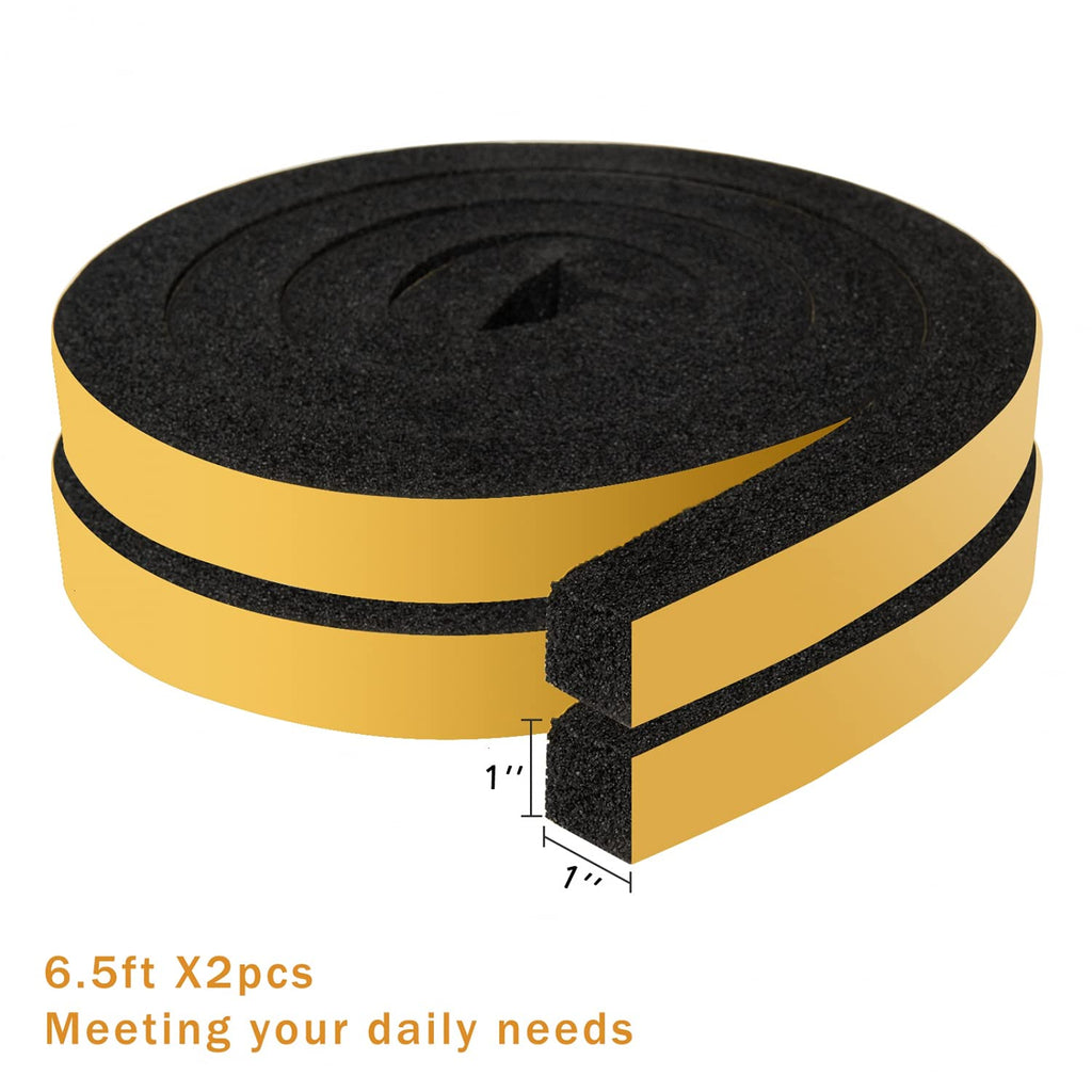 YoleShy Window Air Conditioner Foam Tape 2 Pcs 1 Inch Wide x 1 Inch Thick Weather Stripping Door Seal Strip for Insulation, Weatherstrip, Gap Blocker,Total 13 Feet Long(6.5ft x 2 Rolls)