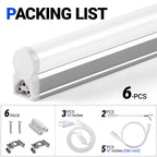 Barrina T5 3FT LED Shop Light, 1900lm, 5000K Daylight White, 16W Utility Light Fixture, Commercial Bay Light for Workshop Garage, Corded Electric with ON/Off Switch, 6 Packs