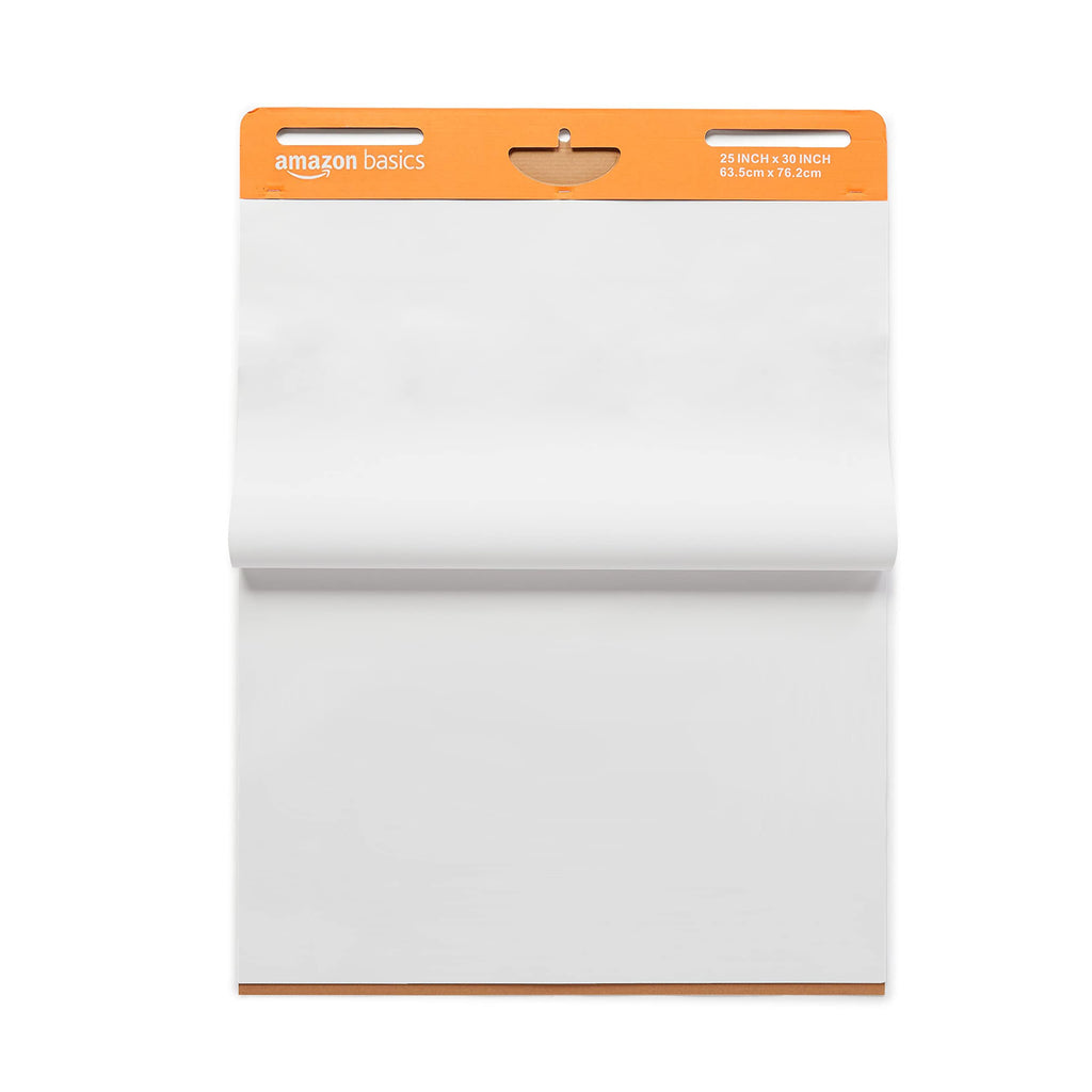 Amazon Basics Sticky Easel Pads for Presentations, Brainstorming, Classroom Use, Bleed-Resistant, Easy to Hang, 25 x 30 in, White, 2-Pack