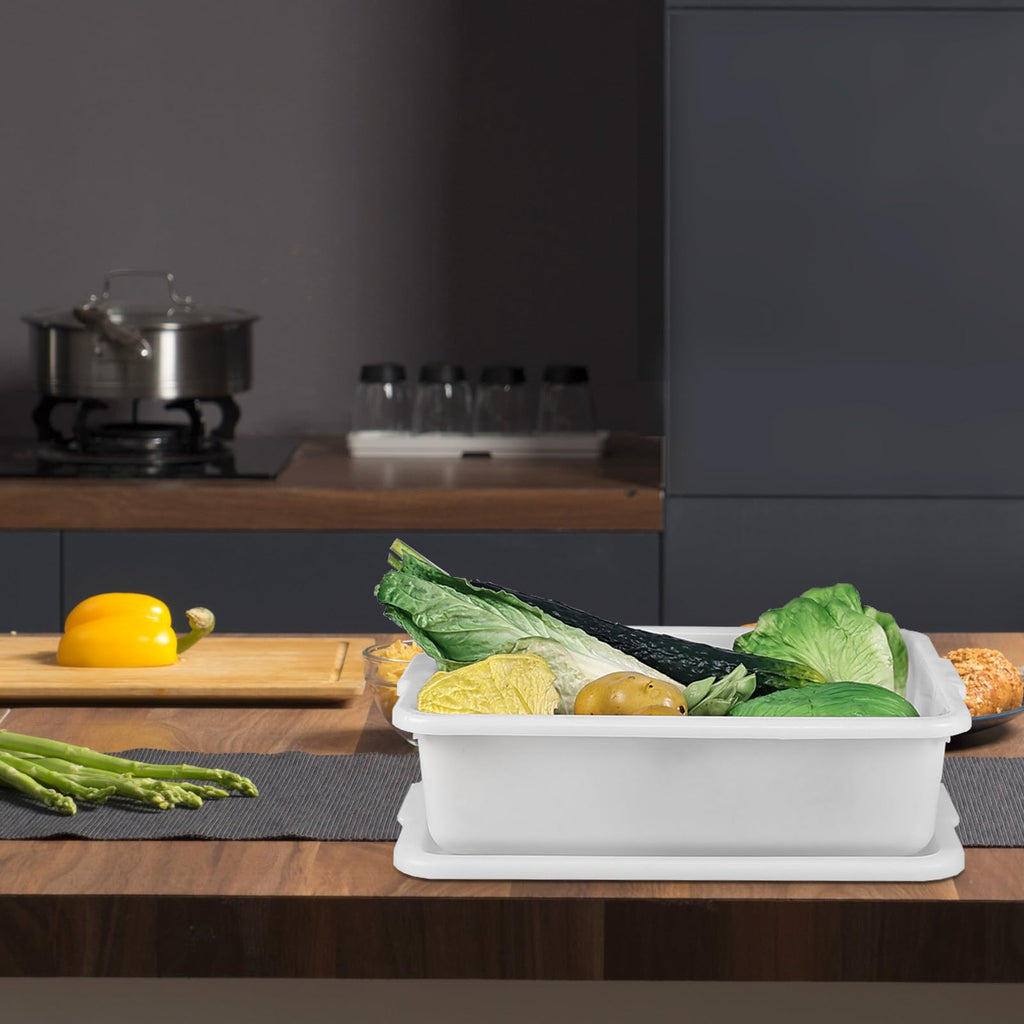 Utiao 3-Pack 13 L Plastic Commercial Bus Tub with Lid, Restaurant Dish Tub, White