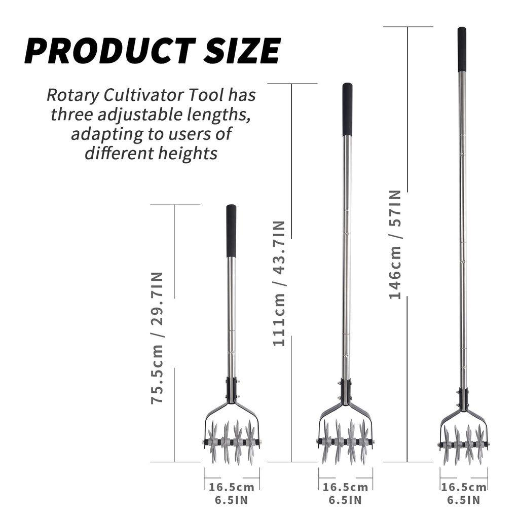 BARAYSTUS Rotary Cultivator Garden Tool, Adjustable Hand Tiller 29.7-57in