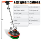 HHQ Commercial Floor Scrubber Machine, 13" Heavy Duty Orbital Floor Cleaner Buffer and Polisher- Deep Cleaning Hard Floors and Carpets with Ease, 3 Brushes & 3 Cleaning Pads, Orb-6