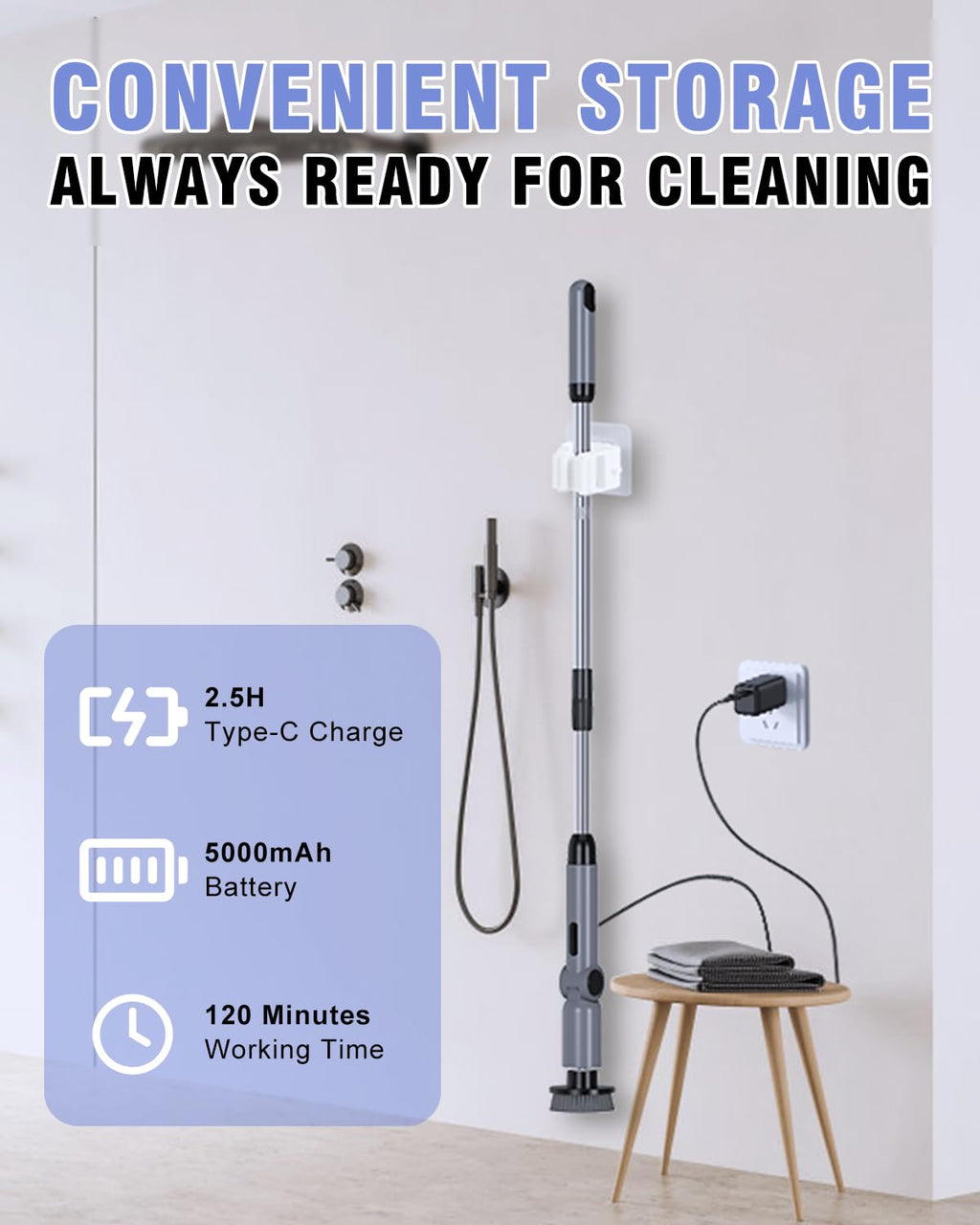 Electric Spin Scrubber, [IPX8 Waterproof ] [50KG Torque]- Gray
