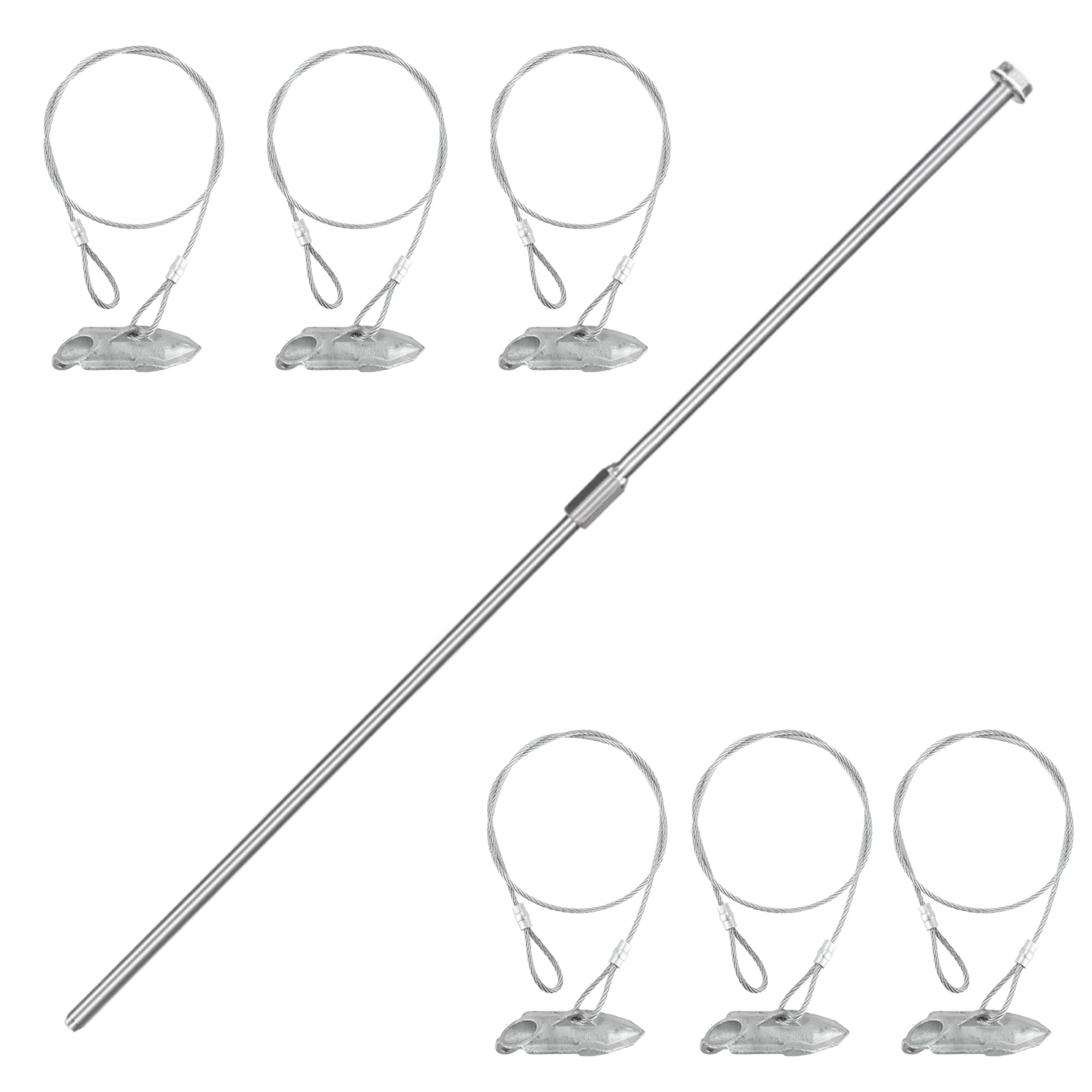6 Pack Ground Earth Anchors with Drive Steel Stool, 30" Long x 1/8" Cable.