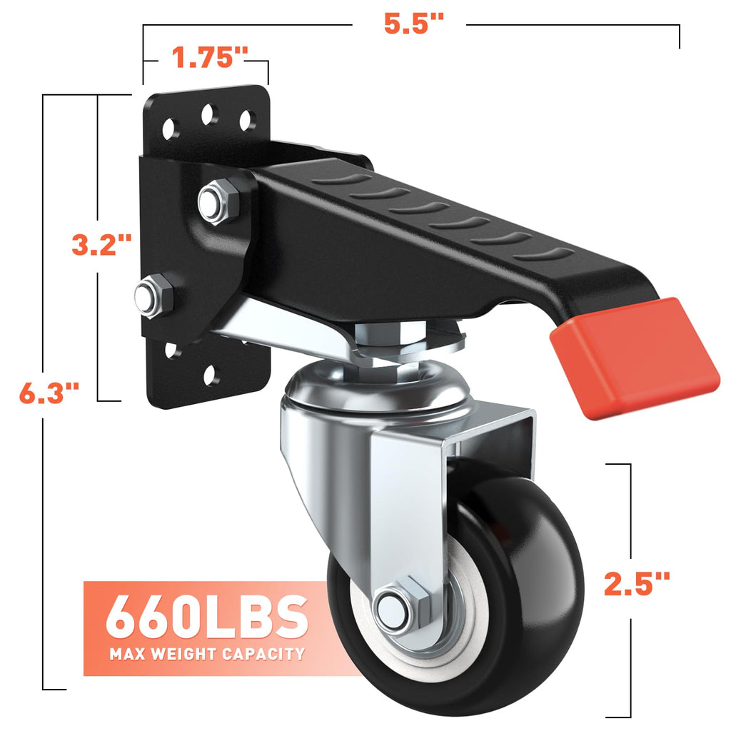 SPACEKEEPER Workbench Casters kit 660 Lbs - Retractable Casters Heavy Duty Bench Caster Wheels Designed for Workbenches Machinery & Tables, 4 Pack