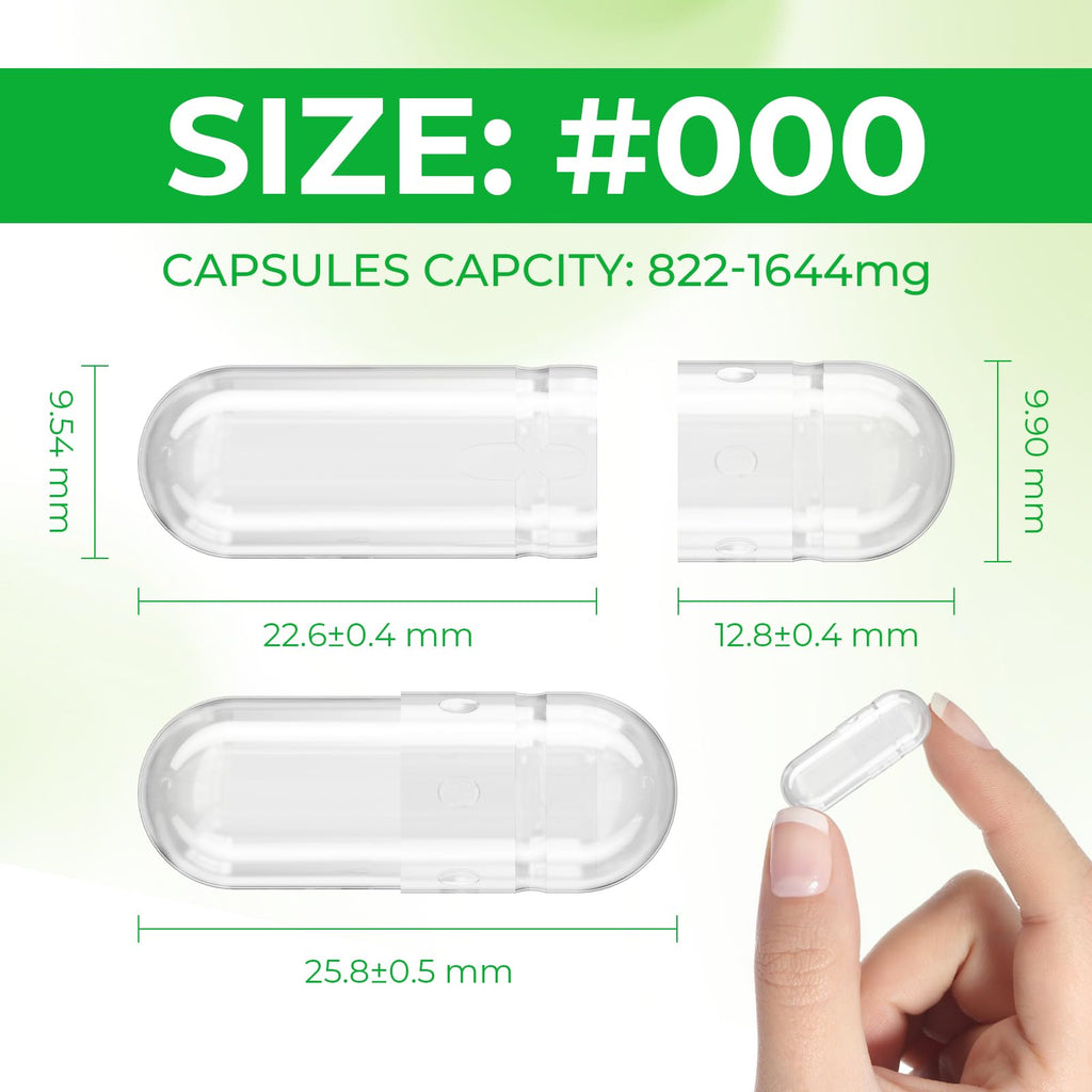 Angtai JN Capsules Size 000 Vegan Empty Plant Based Clear (500 Count) Gluten Free, Non-GMO, Halal Certified Pill Caps Filling Kit with 2 Spoons for Vegetarian DIY Your Own Supplements