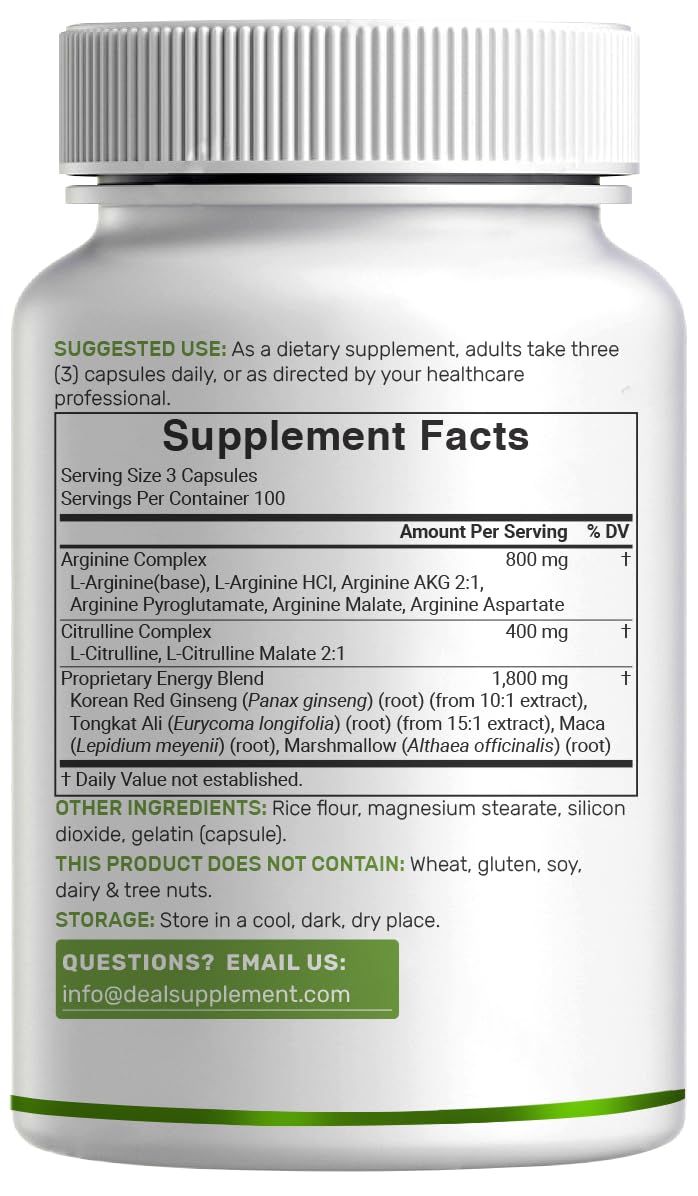 Nitric Oxide Supplement 3,000mg, 300 Capsules | 12-in-1 Complex for Men & Women – Arginine, Citrulline, Korean Red Ginseng, Tongkat Ali, Maca Root, & Marshmallow Blend*