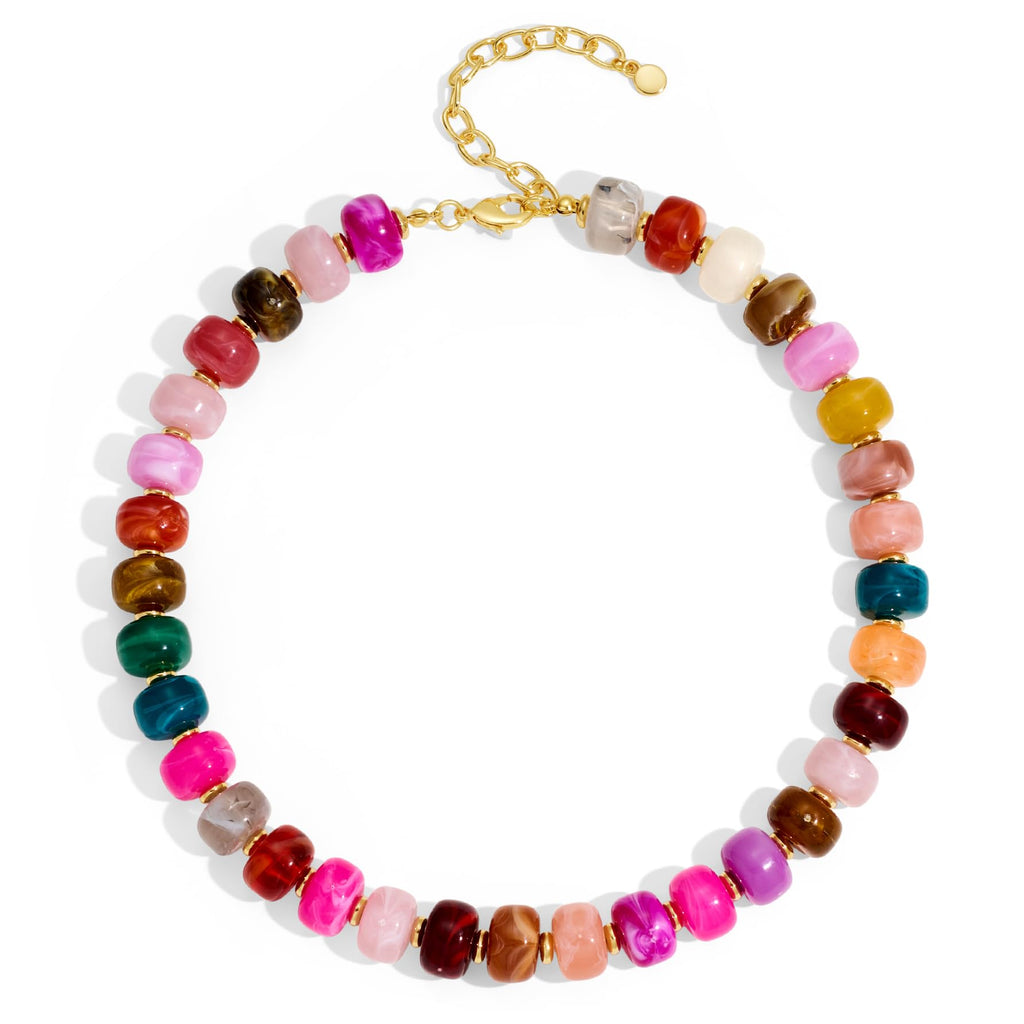 TENTMENTISE Colorful Beaded Necklace for Women, Gold Statement Choker Necklace, Chunky Bead Necklaces for Women, Womens Summer Beach Jewelry Gifts