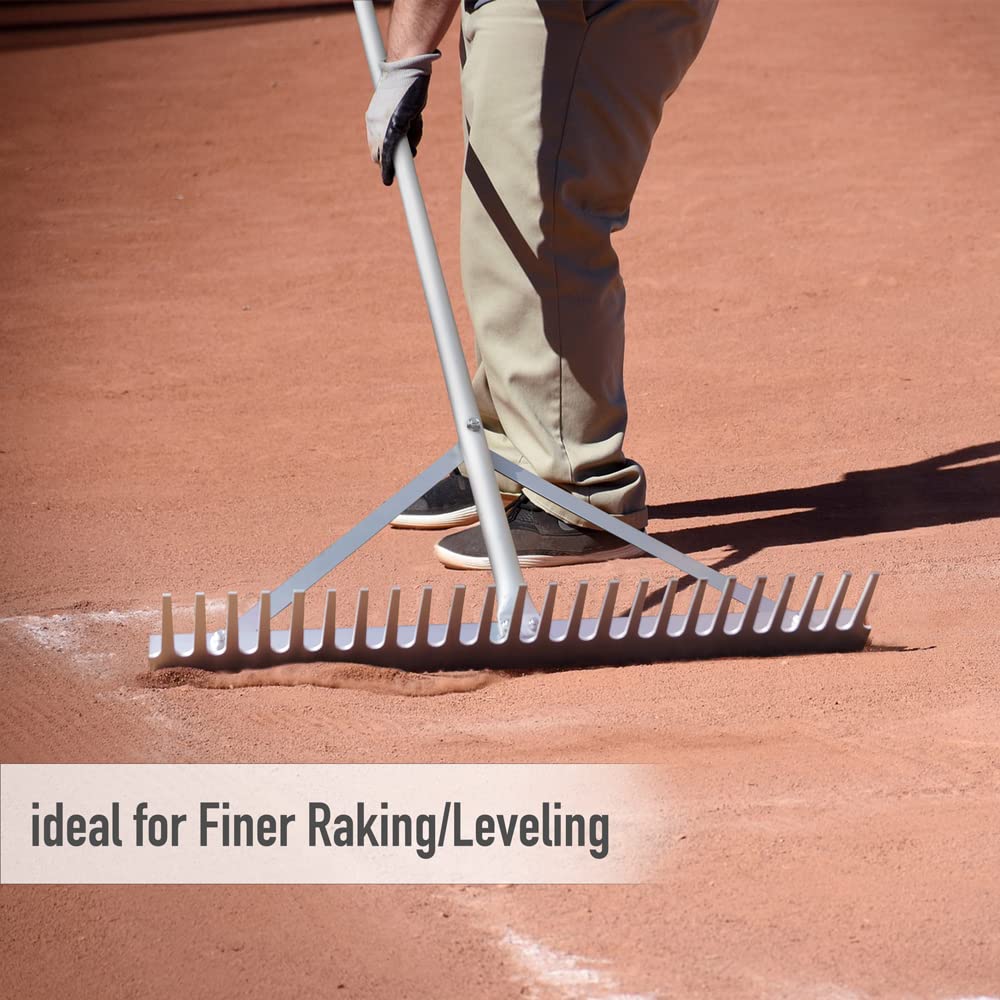 Colwelt Landscape Rake - 24Tines, Aluminum Head with 68" Handle, 24" Width for Beach & Lawn Care