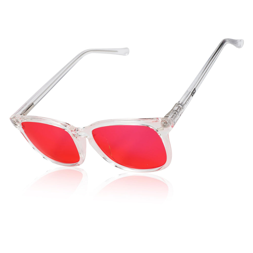 Sleep ZM 100% Wayfarer Classic Blue Light Blocking Glasses - Better Sleep Anti Eye Strain Protection - Computer Gaming Women Men - Crystal - 100% Max Protect Red Lens