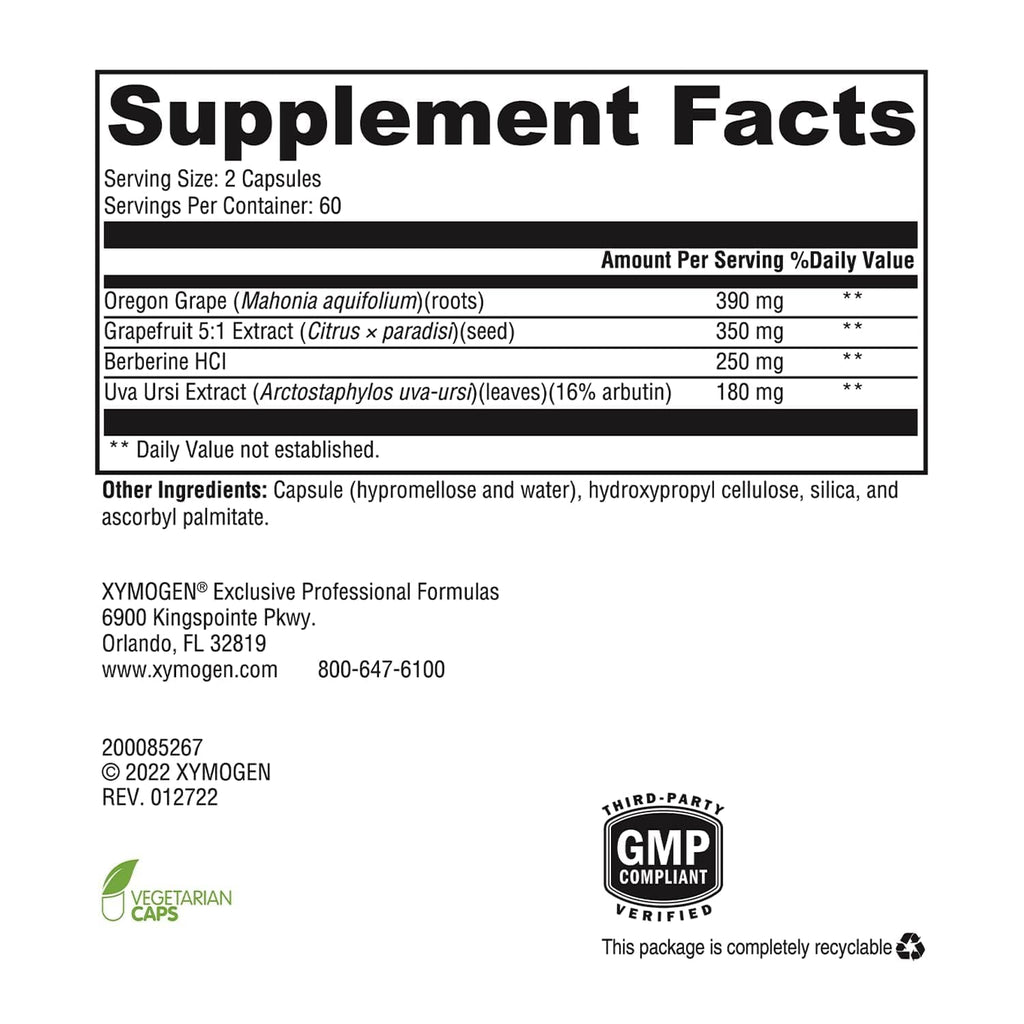 XYMOGEN Berbemycin - Berberine, Grape Root & Grapefruit Extract - Supports Healthy Microbial Balance & GI Health - Concentrated Berberine - Vegan, Gluten-Free & Dairy Free - 120 Capsules