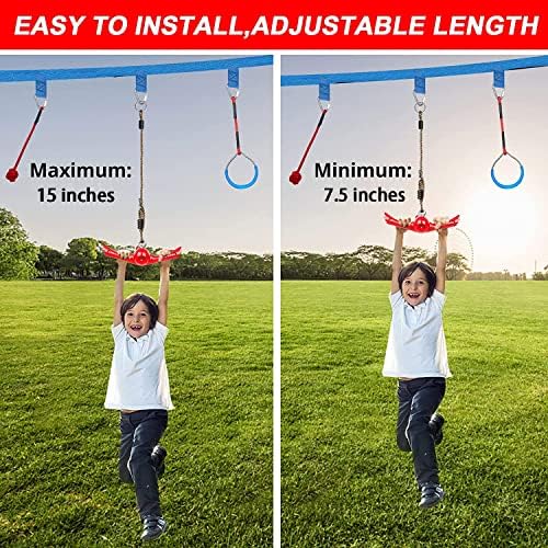 Ninja-Twister Swing Spins Set: Slackline Attachments - 360° Handle Twist-Spin Flips Toy Activate Ninja Powers Warrior Accessories Kids Hang Toys for Playground Backyard, Red