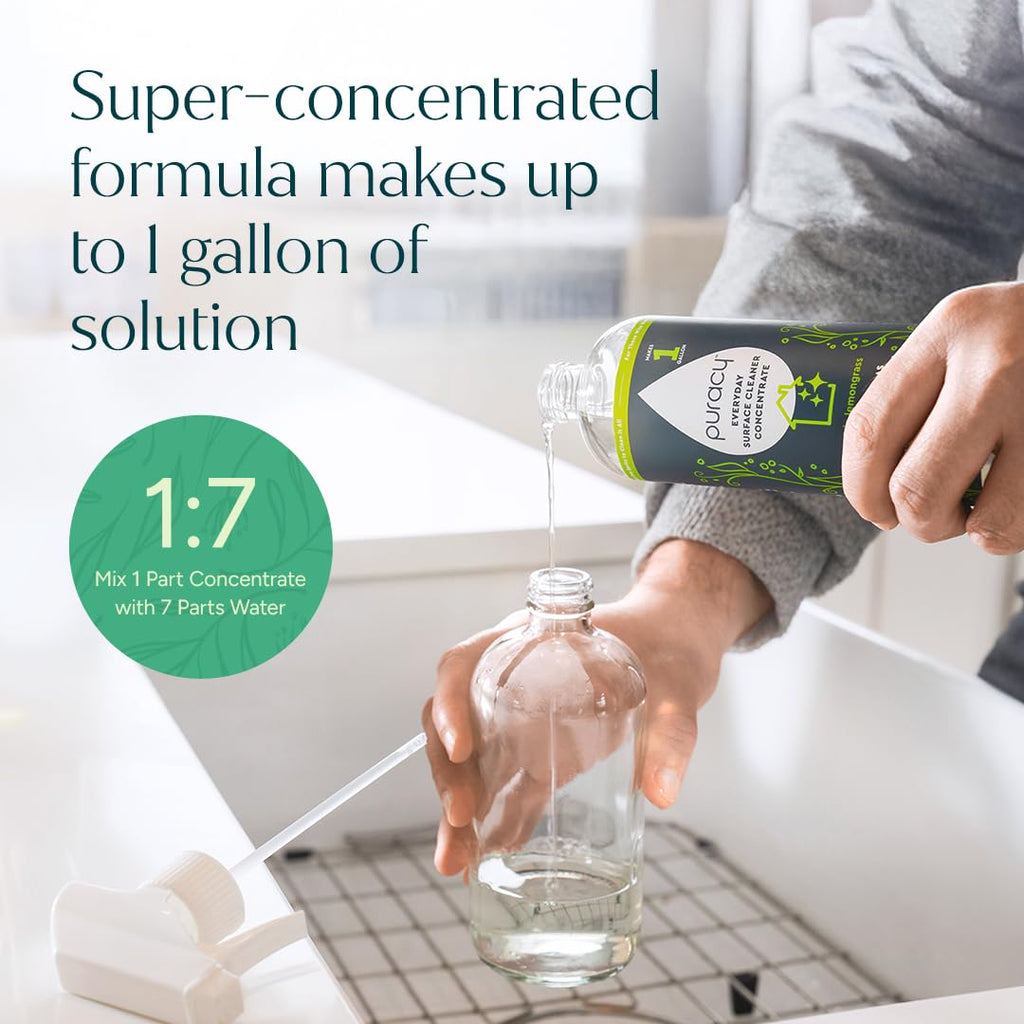 Puracy Multi-Surface Cleaner Concentrate - Plant-Powered All Purpose Cleaner - Surface Cleaner Solution As Seen on TikTok (Organic Lemongrass, 16 fl oz, 1 Pack)