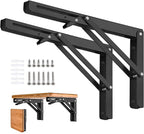 AUTOHJ Folding Shelf Brackets 22 inch 4 Pcs - DIY Wall Mounted Shelf Bracket for Garage Workstation, Stuff Supports, Plant Stand - Heavy Duty Collapsible Shelf Bracket Black