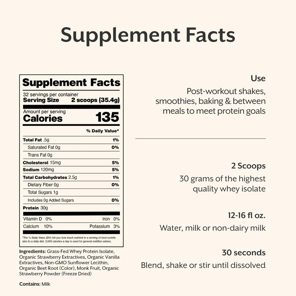 ProMix Nutrition Whey Protein Isolate Powder, 31g Grass Fed Whey Isolate, 6.6g BCAAs, Gluten Free, Keto Friendly, Strawberry, 5lb