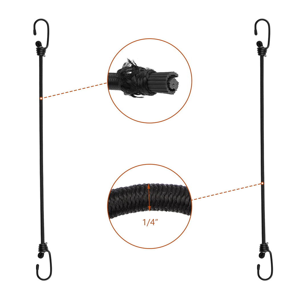 ZHOUBIN 18 inch Bungee Cords with Hooks - Black Bungee Cords 6 Pcs