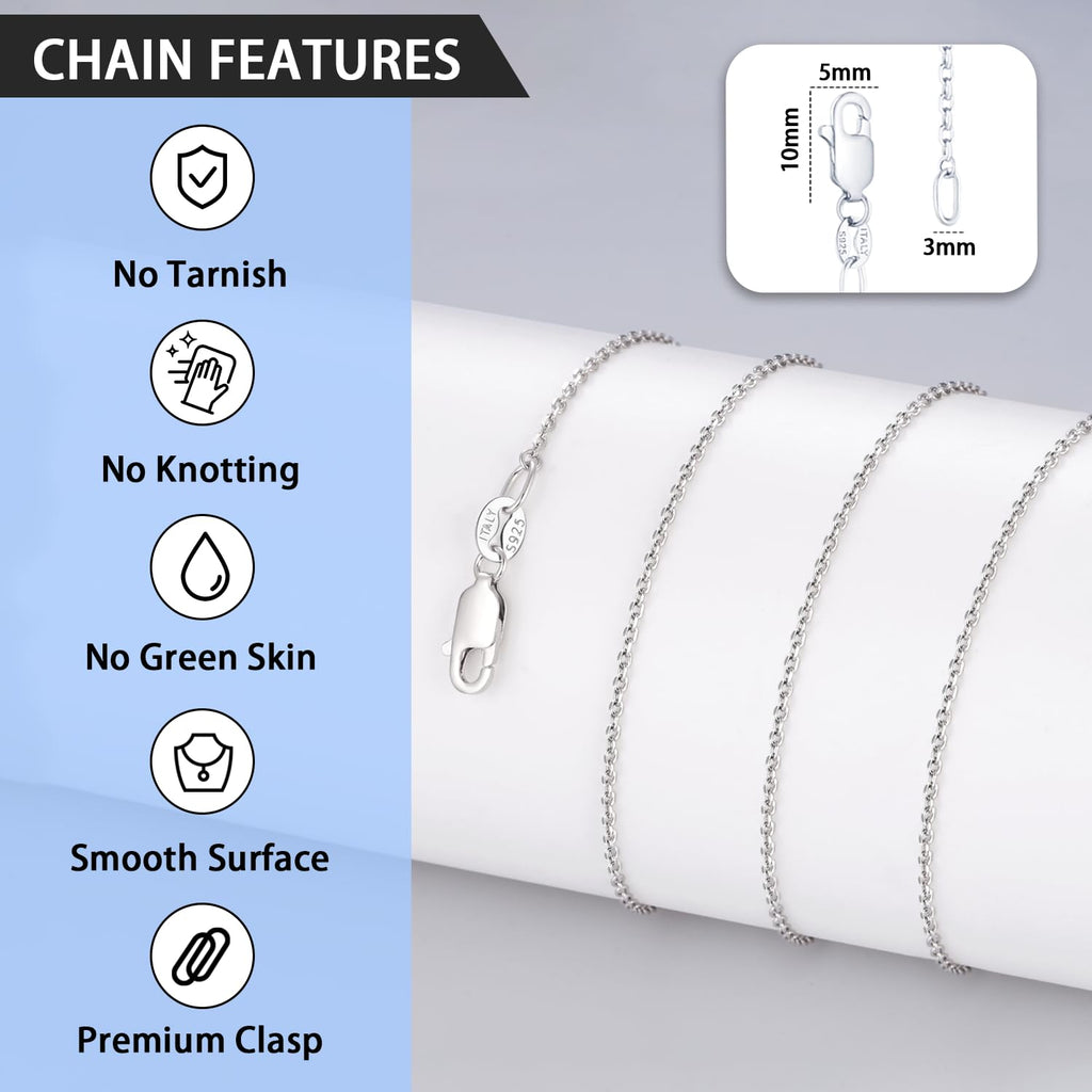 Jewlpire 925 Sterling Silver Chain Necklace for Women, 1.2MM Cable Chains Silver Chain for Women Sturdy Women's Chains Necklace, 20 Inch
