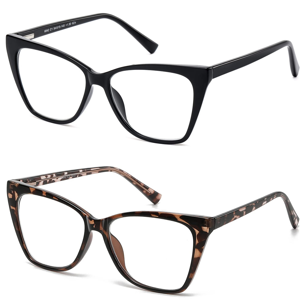 LKEYE Oversized Reading Glasses For Women Cat Eye Computer Blue Light Blocking Reader Stylish Ladies Designer Fashion Large Unbreakable Eyeglasses 2pack Black Leopard LK6042 + 1.50 x