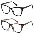 LKEYE Oversized Reading Glasses For Women Cat Eye Computer Blue Light Blocking Reader Stylish Ladies Designer Fashion Large Unbreakable Eyeglasses 2pack Black Leopard LK6042 + 1.50 x