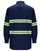 Ousafeve Class 3 Navy Hi Vis Button Up Safety Work Shirts for Men Reflective (X-Large, Navy_Long)
