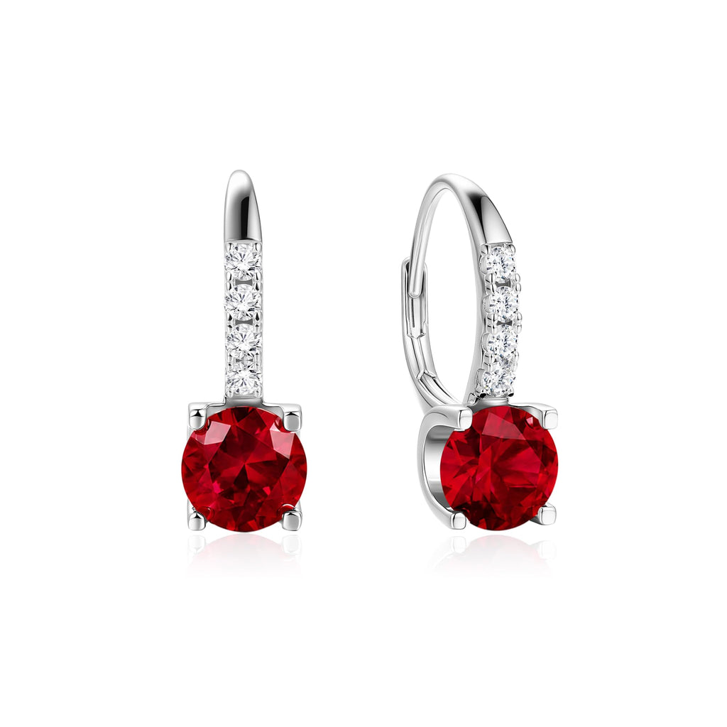 FANCIME 925 Sterling Silver Dangle Earrings Leverback Clasp 6.5mm Ruby Earrings July Birthstone Jewelry Gift for Women Mom Wife Her