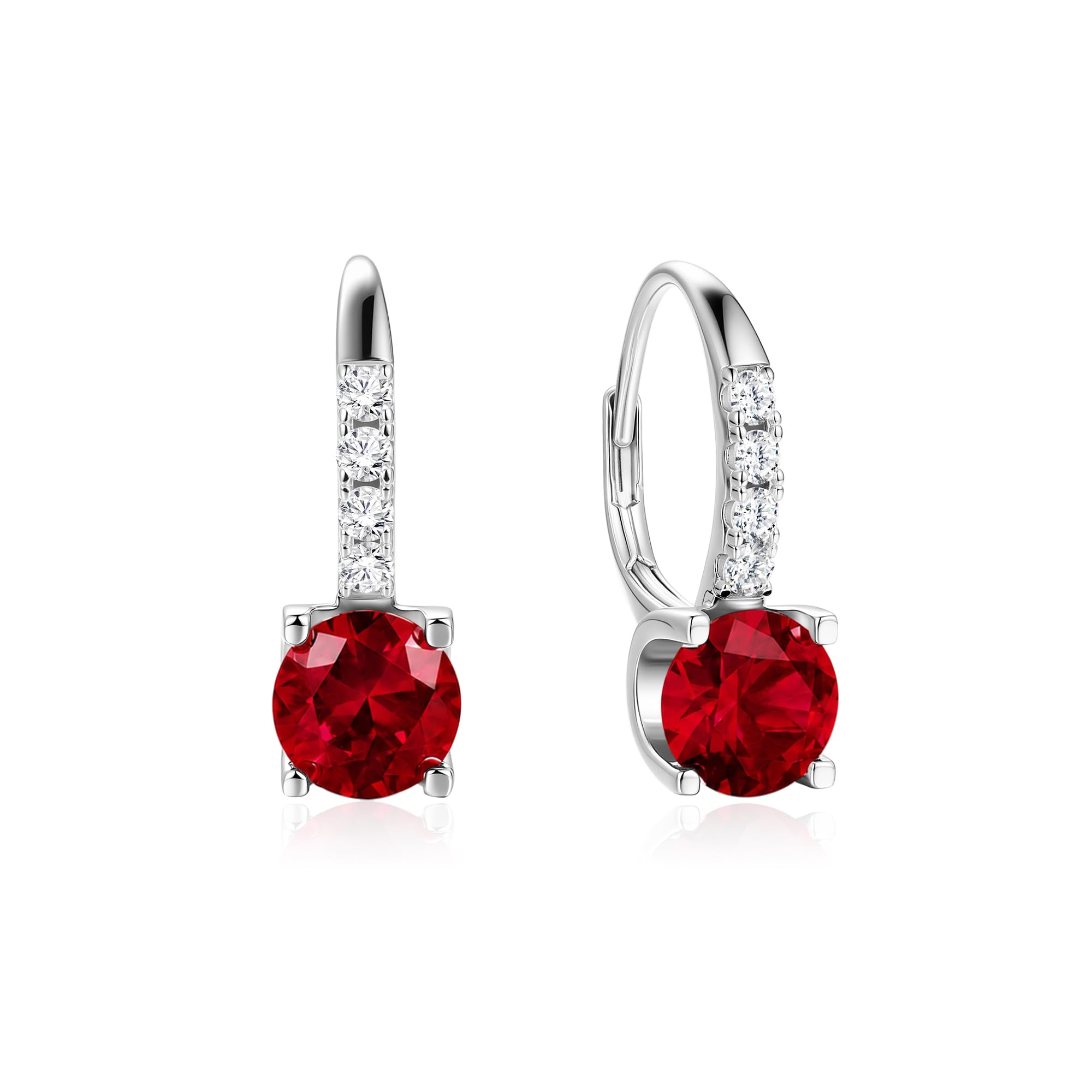 FANCIME 925 Sterling Silver Dangle Earrings Leverback Clasp 6.5mm Ruby Earrings July Birthstone Jewelry Gift for Women Mom Wife Her